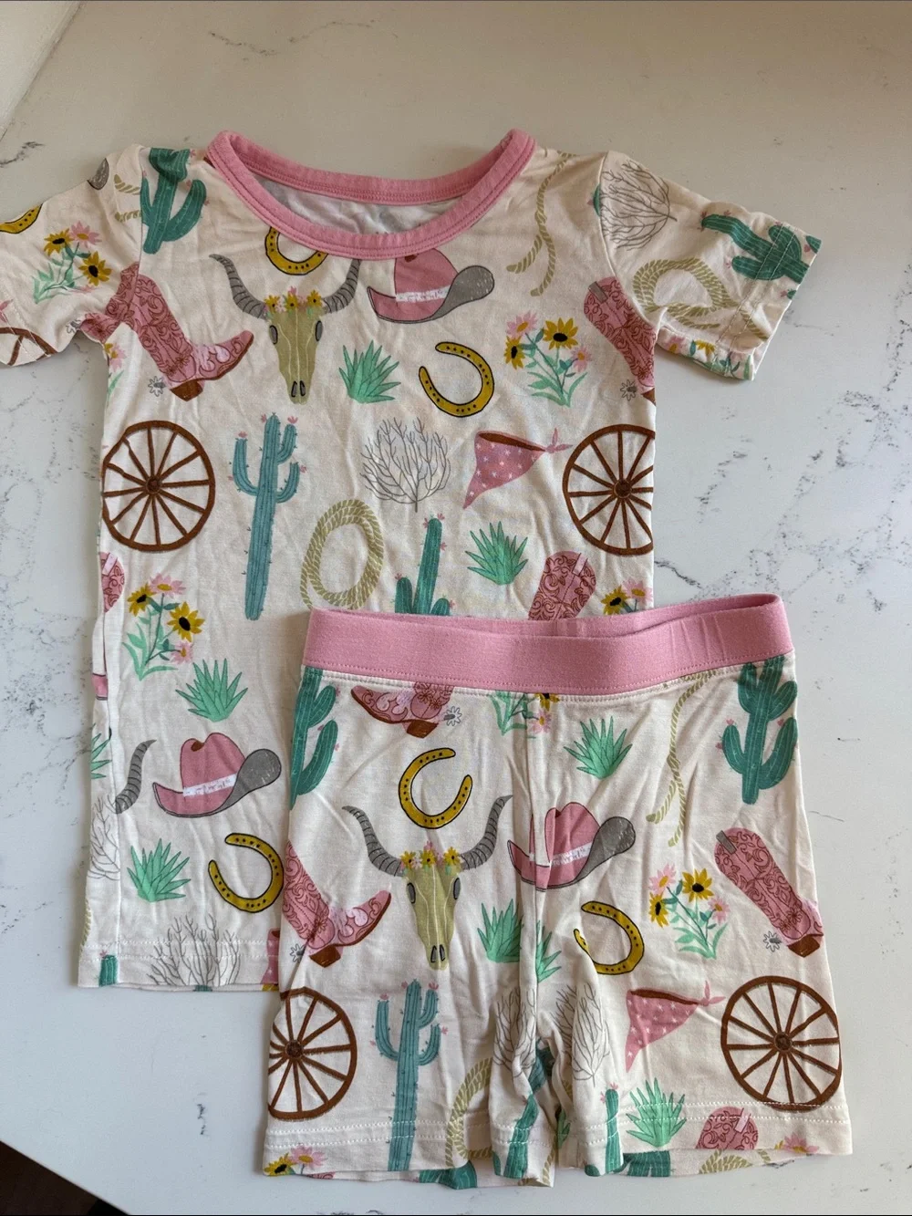 Little Sleepies Pink Rodeo Short Sleeve Top and Shorts Matching Pajama Set 18-24
